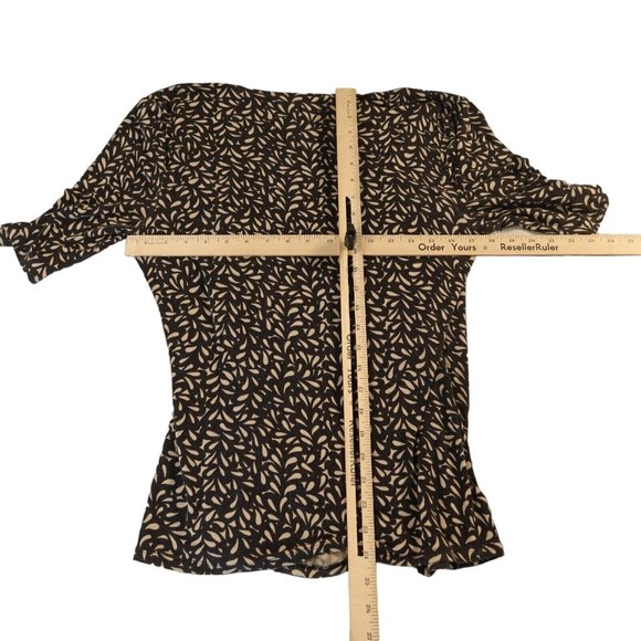 DANA BUCHMAN Top Women's Short Sleeve V-Neck Blouse Black Tan Large - Picture 7 of 12